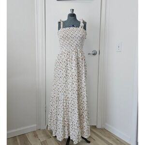 Dress Forum NWT Floral Smocked Maxi Dress Sz S Tie Shoulder Prairie Cottage Boho